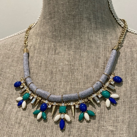 Rhinestone & Glass Cabachon Statement Necklace - Picture 4 of 8